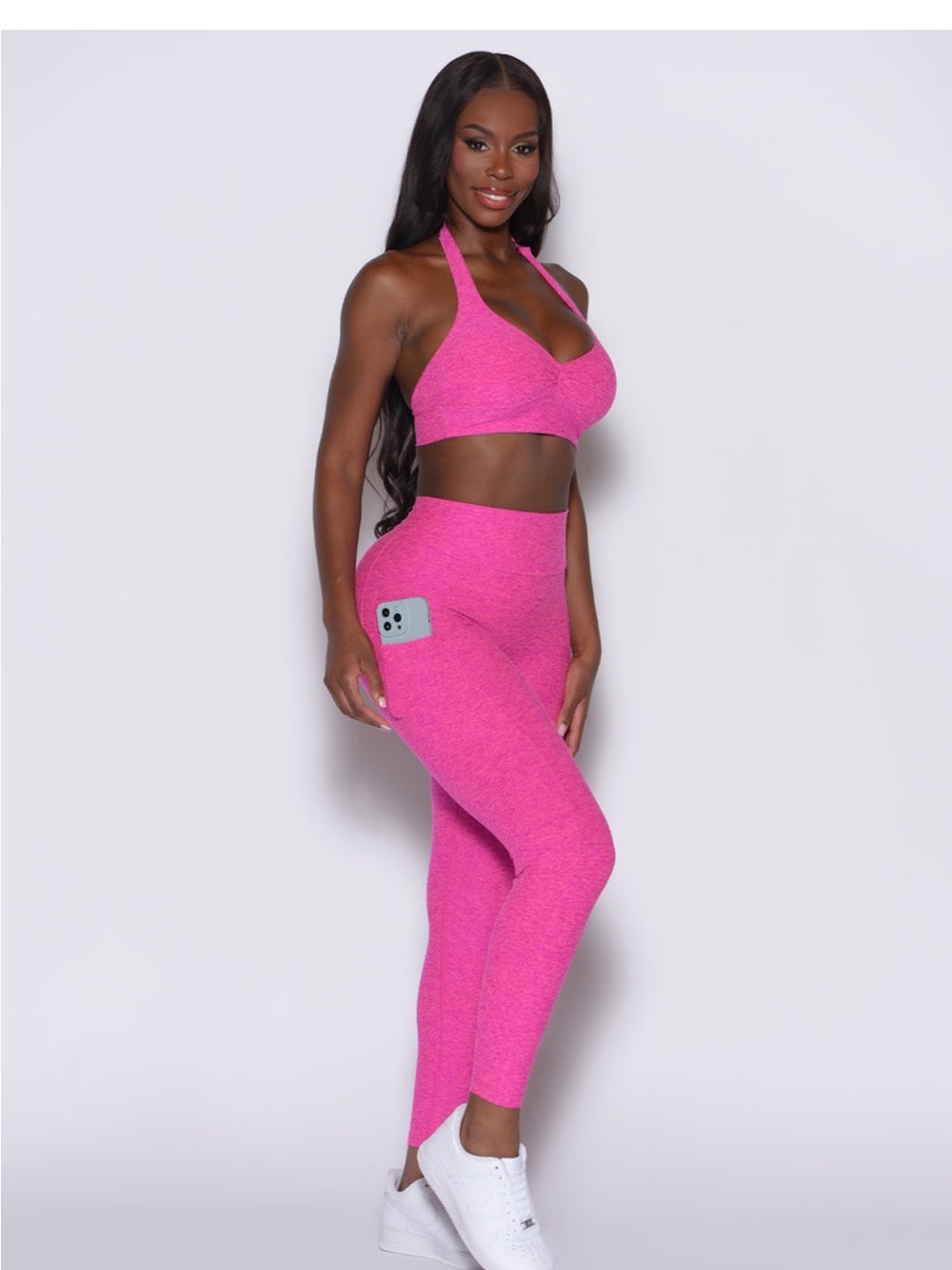 Bombshell sportswear v back leggings w pockets - neon pink sorbet.